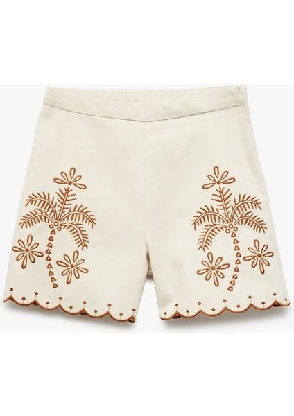 Palmiye Nakışlı Beli Lastikli Pamuklu Şort fırsatları