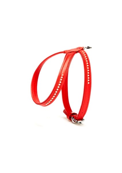 Taşlı Deri Köpek Göğüs Tasması 1,2 x 25-35 cm Kırmızı - Lisinya