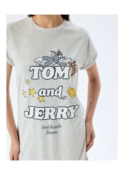 Lisanslı Kısa Kollu Bisiklet Yaka Baskılı Tom ve Jerry Gecelik