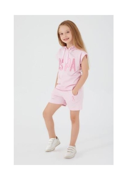 The Hat Is Detailed Toz Pembe Kız Çocuk Şort Takım