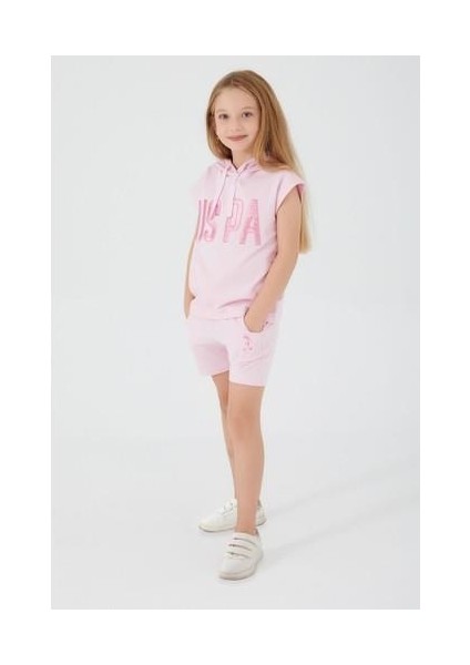The Hat Is Detailed Toz Pembe Kız Çocuk Şort Takım
