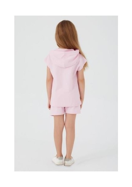 The Hat Is Detailed Toz Pembe Kız Çocuk Şort Takım
