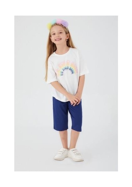 Inclined Writings Krem Kız Çocuk Kapri Takım