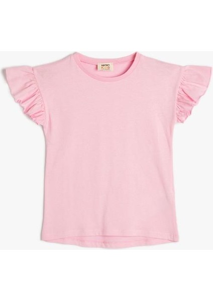 Basic T-Shirt Bisiklet Yaka Fırfır Kollu Pamuklu fiyatları