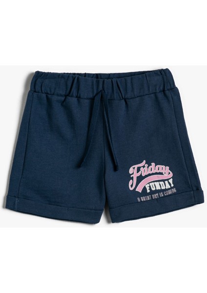 Kız Çocuk Baskılı Kısa Şort Pamuklu Beli Bağcıklı