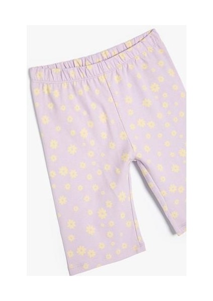Çiçekli Kısa Tayt Beli Lastikli Pamuklu