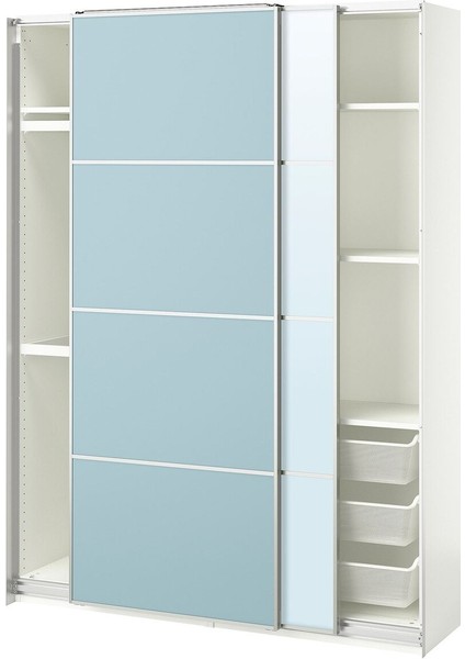 Sürgü Kapaklı Gardırop, Beyaz-Açık Mavi, 150X44X201 cm