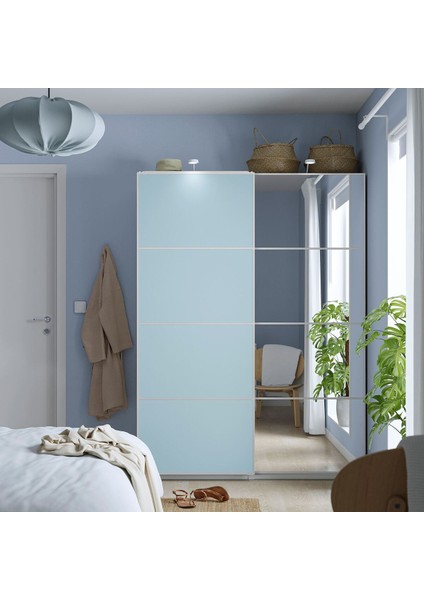 Sürgü Kapaklı Gardırop, Beyaz-Açık Mavi, 150X44X201 cm fiyatları