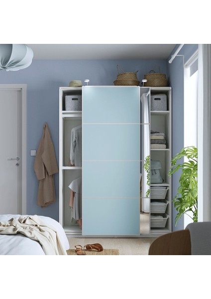 Sürgü Kapaklı Gardırop, Beyaz-Açık Mavi, 150X44X201 cm modelleri