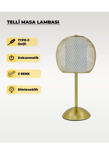 Gold Telli Masa Lambası - Dokunmatik - 3 Renk Işık