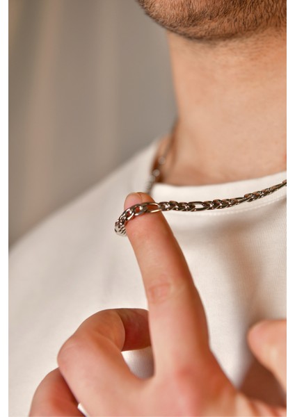 3'e 1 Figaro Model Erkek Çelik Zincir Kolye 7 mm