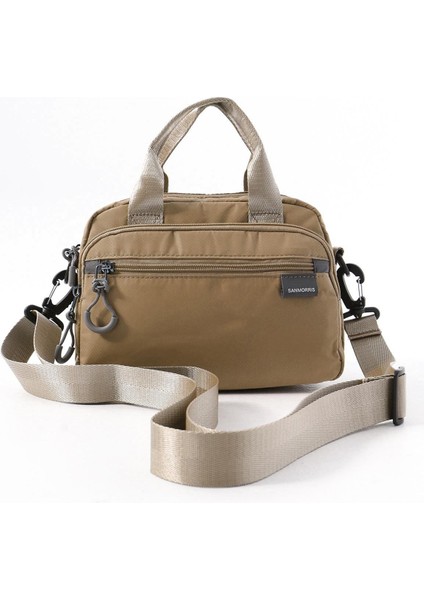 Kadın Suya Dayanıklı Paraşüt Kumaş 4 Gözlü Çapraz Askılı Oval El ve Omuz Çantas Kum