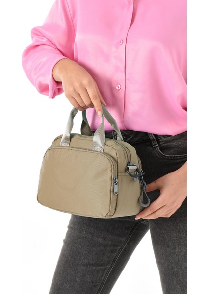 Kadın Suya Dayanıklı Paraşüt Kumaş 4 Gözlü Çapraz Askılı Oval El ve Omuz Çantas Kum modelleri