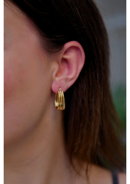 3 Yol Oturmalı Çiftli Kadın Çelik Halka Küpe