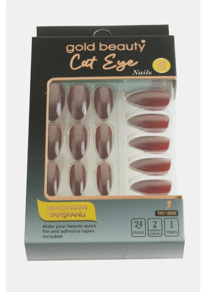 Allzey Gold 24LÜ Kedi Gözü Takma Tırnak-Bordo fiyatları