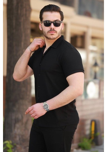 Erkek Ottoman Kumaş Apaj Yaka Kısa Kollu Gömlek fiyatları