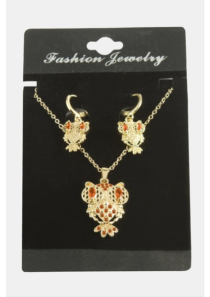 Allzey Baykuş Zirkon Taşlı Set Kolye-Yeşil