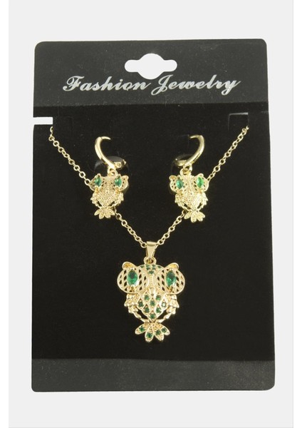 Allzey Baykuş Zirkon Taşlı Set Kolye-Yeşil fiyatları