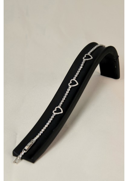 3 Zirkon Kalp Model Kadın Çelik Görünümlü Xp Zincir Bileklik