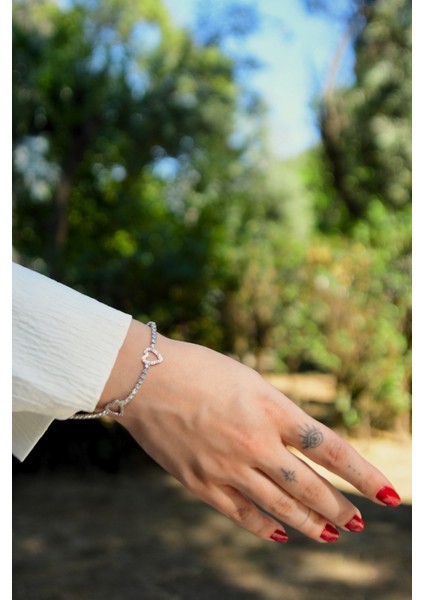 3 Zirkon Kalp Model Kadın Çelik Görünümlü Xp Zincir Bileklik modelleri