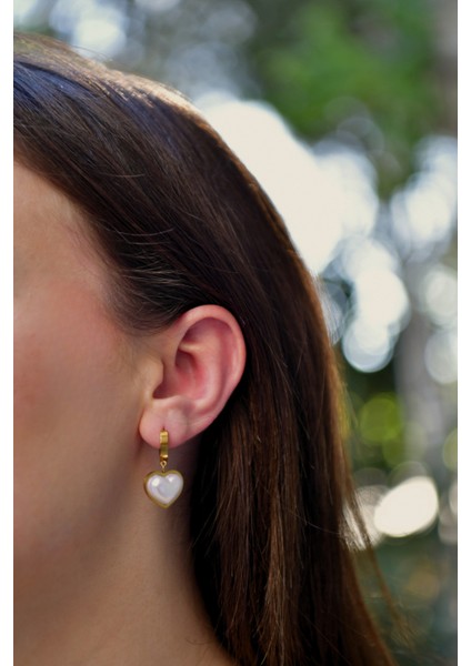 Inci Taşlı Kalp Model Çiftli Kadın Çelik Küpe