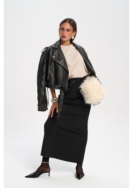 Bruno Çizgili Siyah Etek