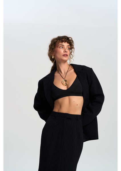 Bruno Çizgili Siyah Etek