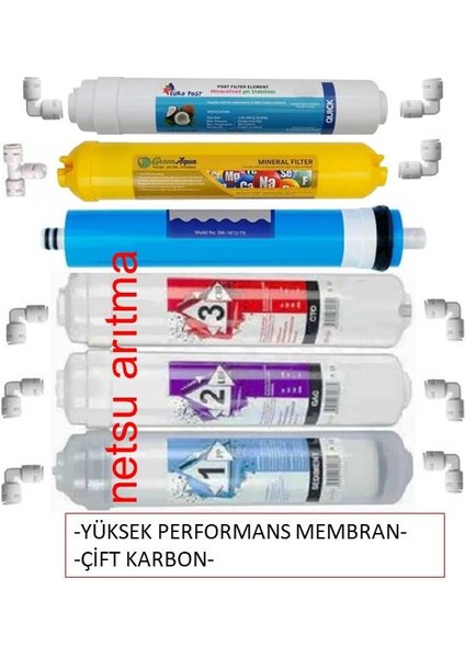 Çift karbonlu-tüm kapalı kasa su arıtma cihazı filtresi,6 lı Filtre -