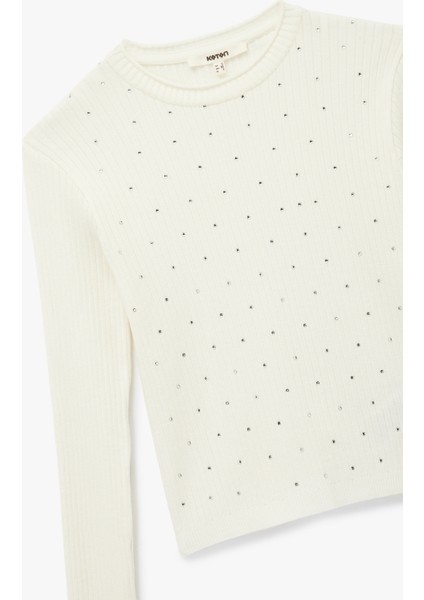 Uzun Kollu Bisiklet Yaka Taşlı Triko Kazak modelleri