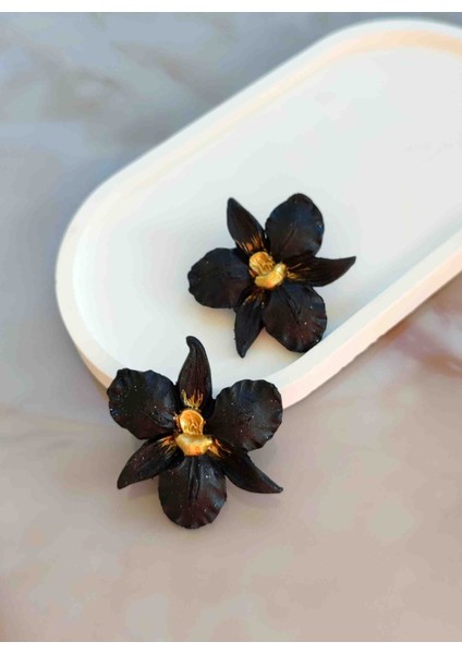 Black Orchid Elegance El Yapımı Siyah Orkide Küpe - Zarif ve Şık fiyatları
