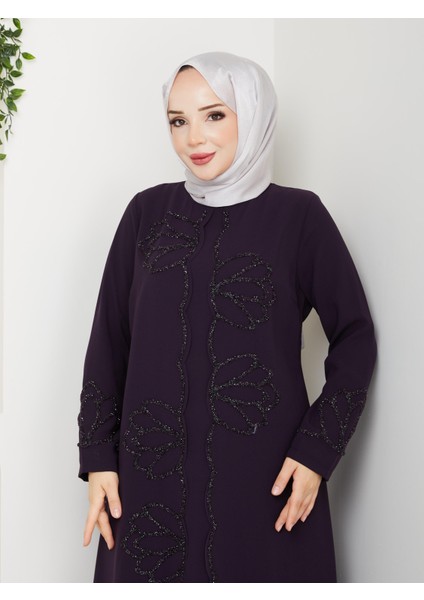 Lotus Çiçek Taşlı Büyük Beden Anne Elbisesi