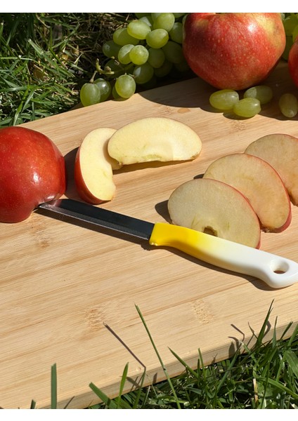 Ebruli Sarı Tırtıklı Meyve Bıçağı – 18,5 Cm, Paslanmaz Alman Çeliği, Ergonomik Sap (Tekli) fiyatları