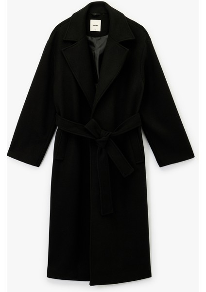 Uzun Kollu Cepli Kemerli Uzun Kaşe Kaban