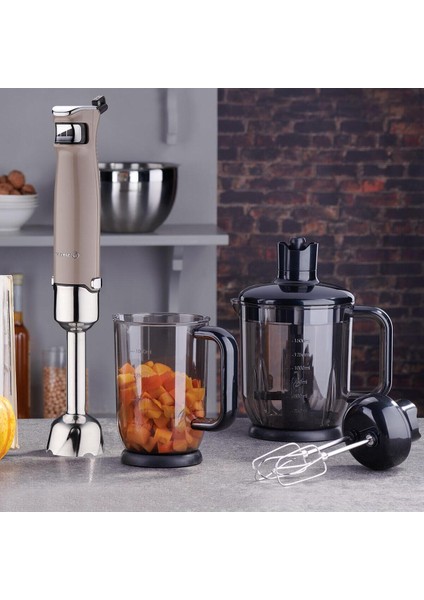 Bej 10 Parça Çok Fonksiyonlu Mutfak Robotu, 500+ Ml, 2 Yıl, Paslanmaz Çelik