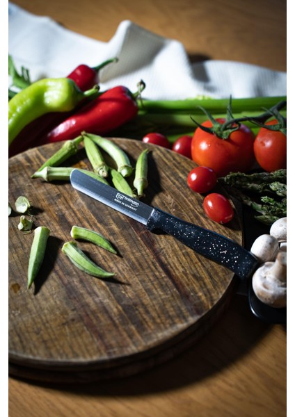 Siyah Simli Ava Bıçak – 22 Cm, Tırtıklı Ağız, Paslanmaz Alman Çeliği
