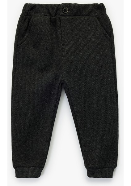 Düğme Detaylı Cepli Beli Lastikli Basic Pantolon Görünümlü Eşofman Altı