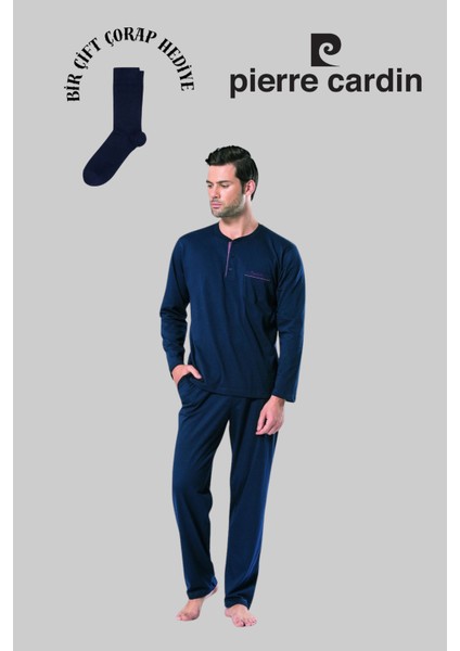 Erkek Lacivert Pamuklu Çeyizlik Kutulu Set 2'li Pijama Takımı (1 Çift Çorap Hediye) fiyatları