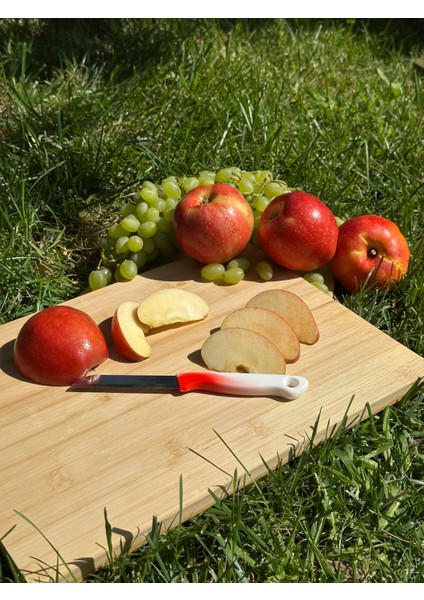 Ebruli Kırmızı Tırtıklı Meyve Bıçağı – 18,5 Cm, Paslanmaz Alman Çeliği, Ergonomik Sap (Tekli)