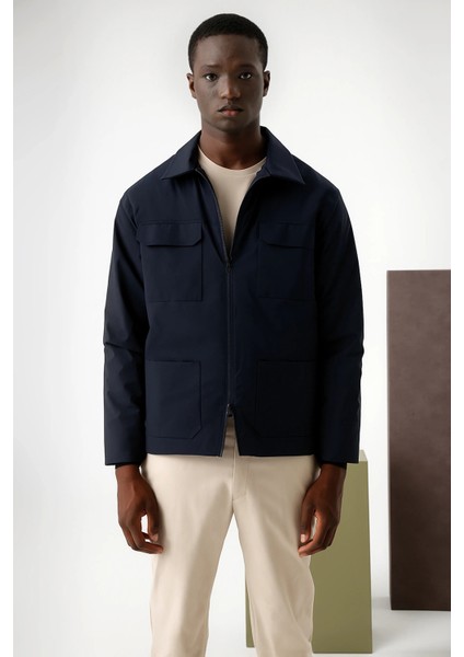 Isaora Regular Fit Klasik Yaka Fermuarlı Su Itici Ceket Erkek Ceket M25J7040 Nvy