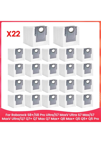 Roborock S8+, S8 Pro Ultra, S7 Maxv Ultra, S7 Max, S7 Maxv Ultra, Q7 Q7+ Q8 Max+ Q5 Q5+ Robot Süpürge Için 22'li Toz Torbası Paketi (Yurt Dışından)
