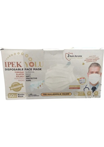 Medikal Tek Kullanımlık Maske 3 Katlı Telli Meltblown Filtreli Beyaz 50'li Kutu x 8 Kutu modelleri