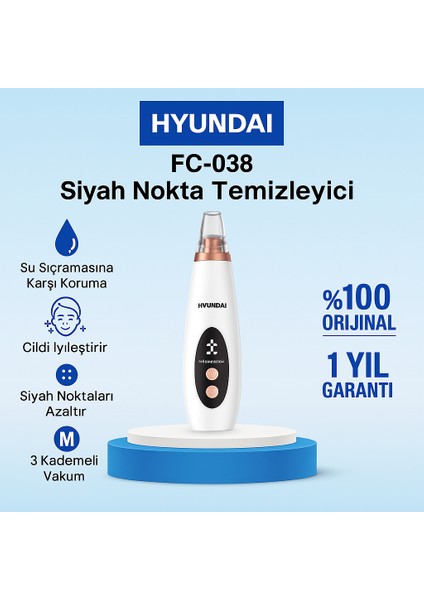 Hyundai Vakumlu Siyah Nokta Temizleyici – 6 Başlık, Güçlü Vakum, Şarjlı