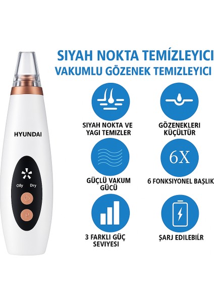 Hyundai Vakumlu Siyah Nokta Temizleyici – 6 Başlık, Güçlü Vakum, Şarjlı fiyatları