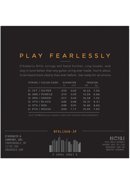 Daddarıo NYXL1046-3P Elektro Gitar Tel Seti, 3 Lü Paket, Regular Lıght fiyatları