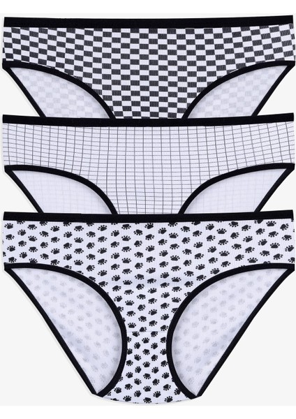 Kadın 3'lü Desenli Kaşkorse Pamuklu Yüksek Bel Bato