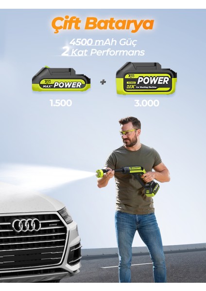 7CW02 Akülü Şarjlı Yüksek Basınçlı Araç ve Bahçe Yıkama Temizleme Tabancası | 2 Batarya, 5m Hortum, Köpük Aparatı fırsatları