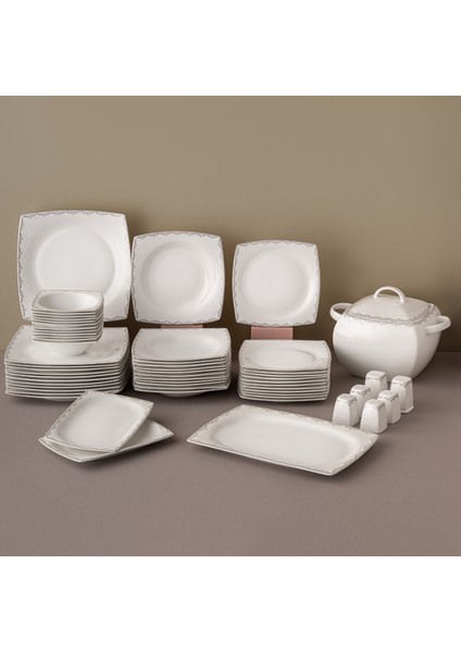 Fine Bone Yeni Lotus 61 Parça 12 Kişilik Kare yemek Takımı