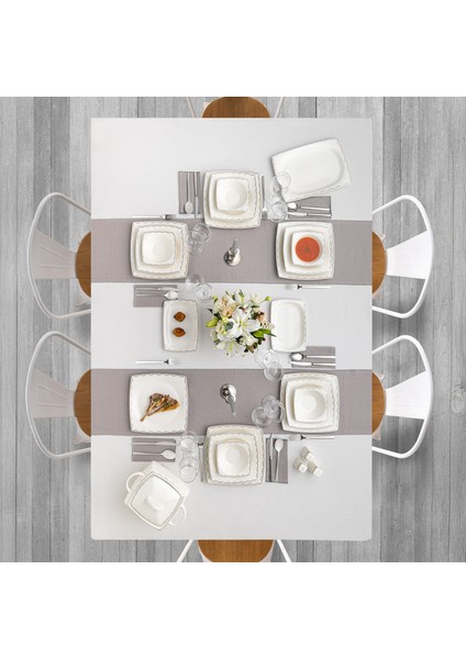 Fine Bone Yeni Lotus 61 Parça 12 Kişilik Kare yemek Takımı modelleri