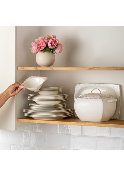 Fine Bone Yeni Lotus 61 Parça 12 Kişilik Kare yemek Takımı fırsatları