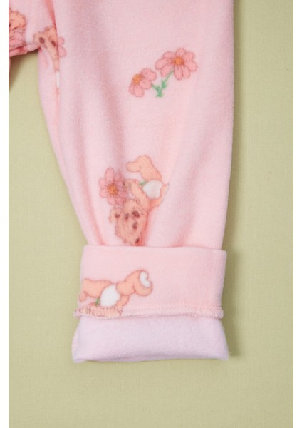 Ayıcık Desenli Bisiklet Yaka Polar Unisex Çocuk Pijama Takımı fırsatları